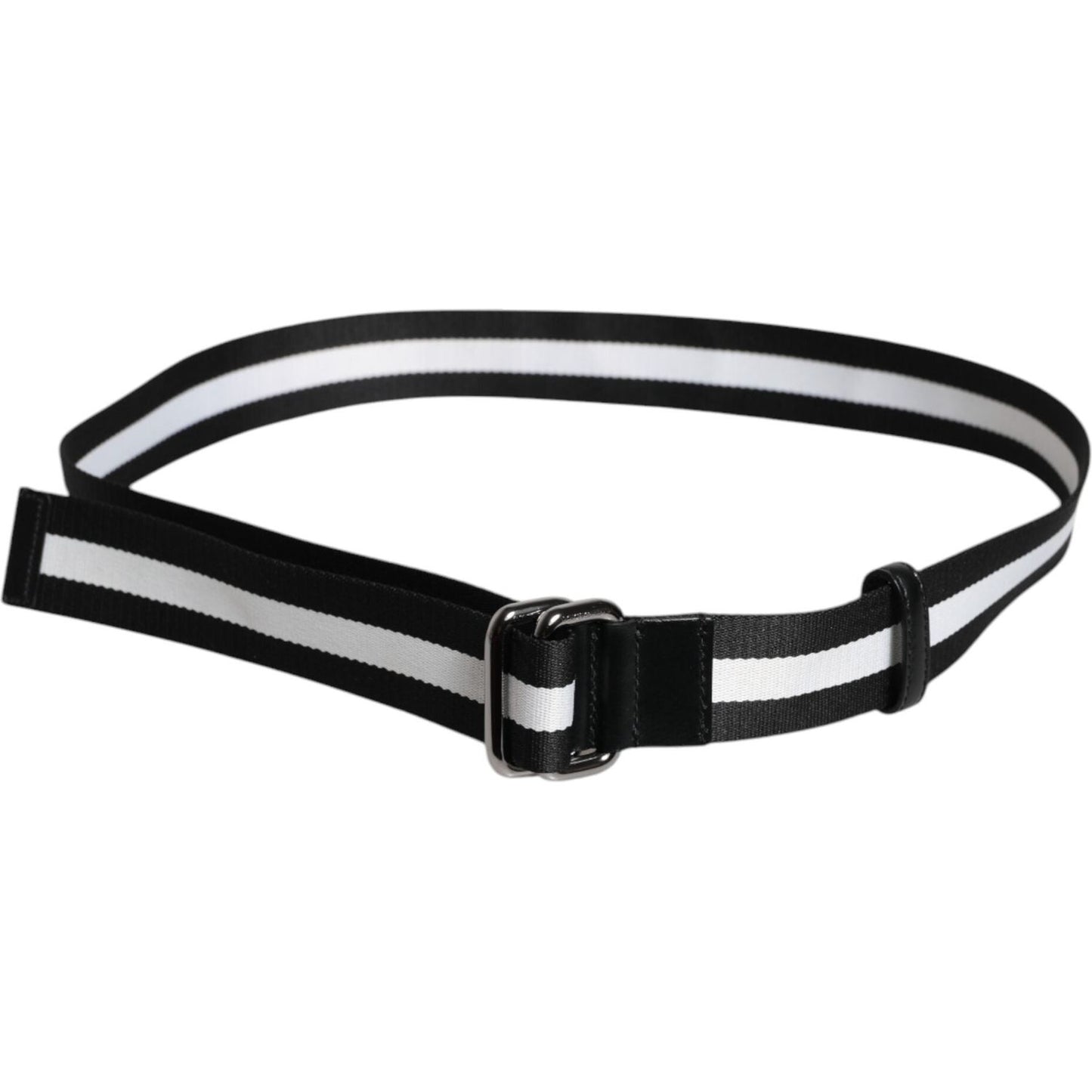 Dolce & Gabbana Black Yellow Logo Striped Metal Buckle Belt