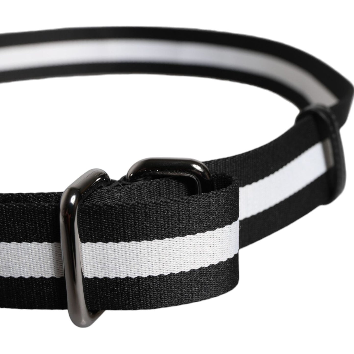 Dolce & Gabbana Black Yellow Logo Striped Metal Buckle Belt