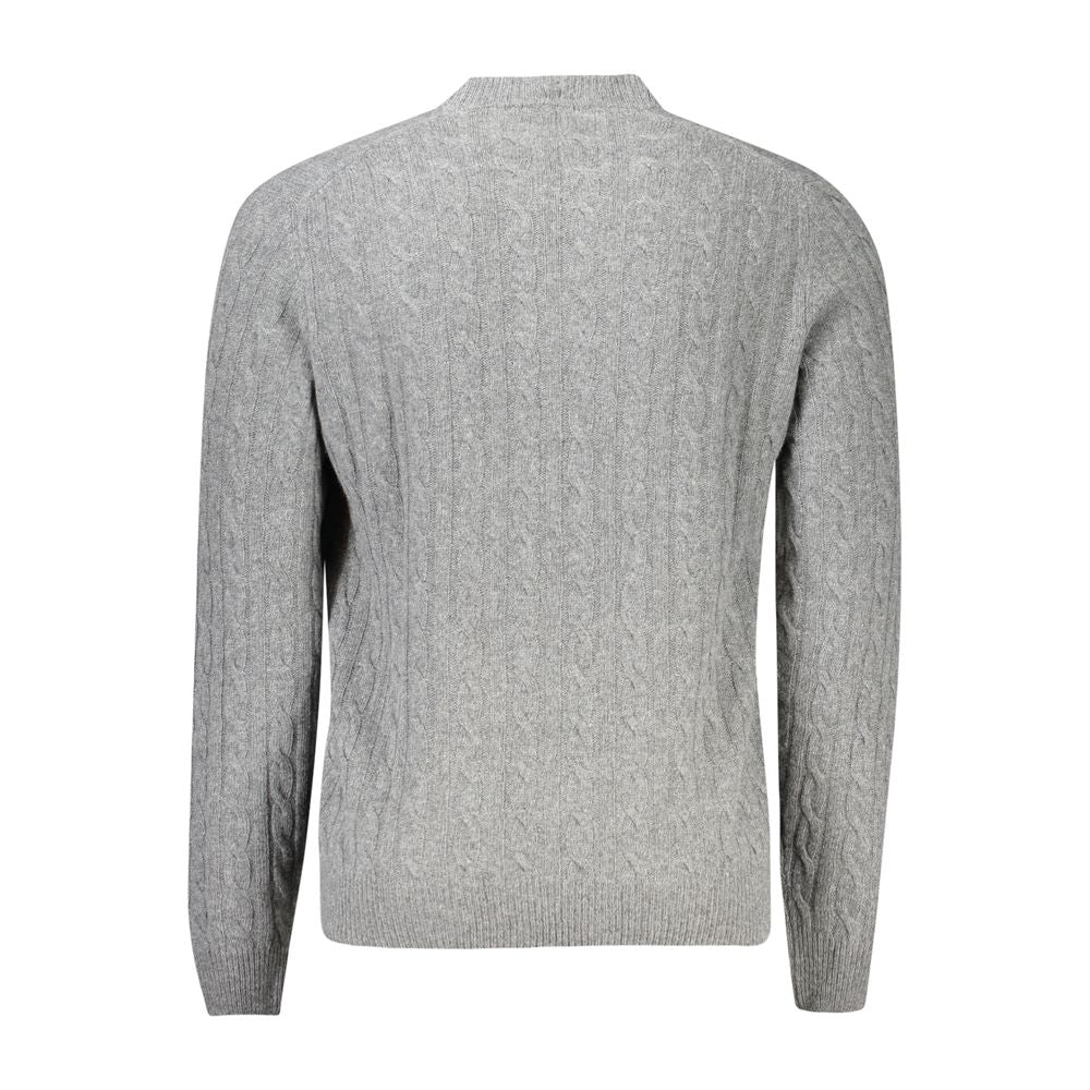 North Sails Gray Wool Men Sweater with intricate twists and crew neck, displayed from the back showcasing Italian craftsmanship.