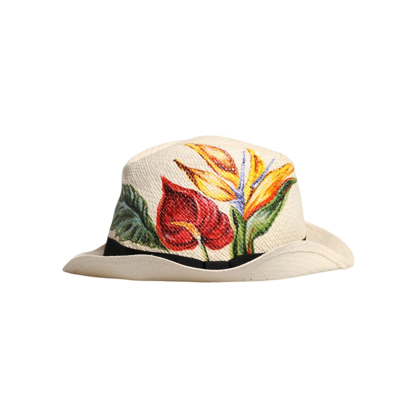 Dolce & Gabbana Beige Floral Print Straw Wide Brim Fedora Hat HAT9694-57
