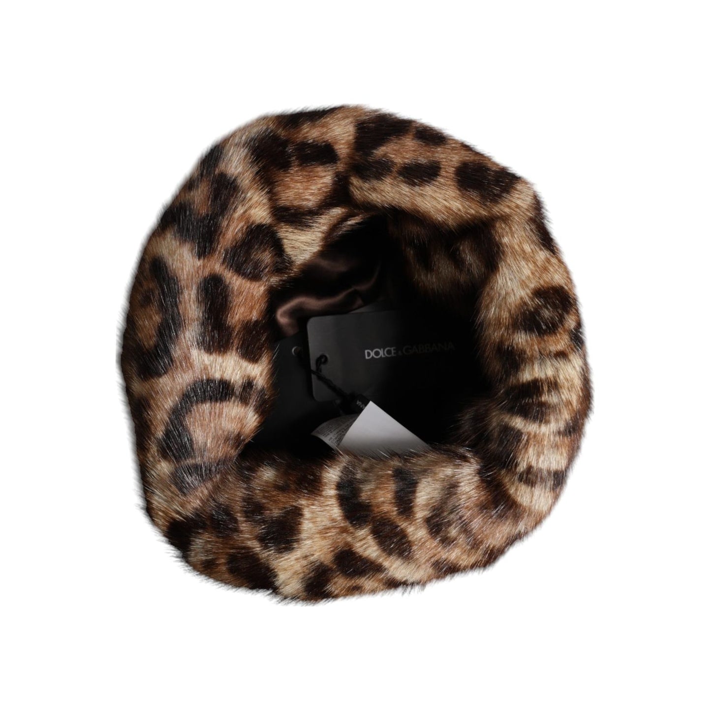 Dolce & Gabbana Brown Leopard Faux Fur Women Bucket Hat HAT9638-57
