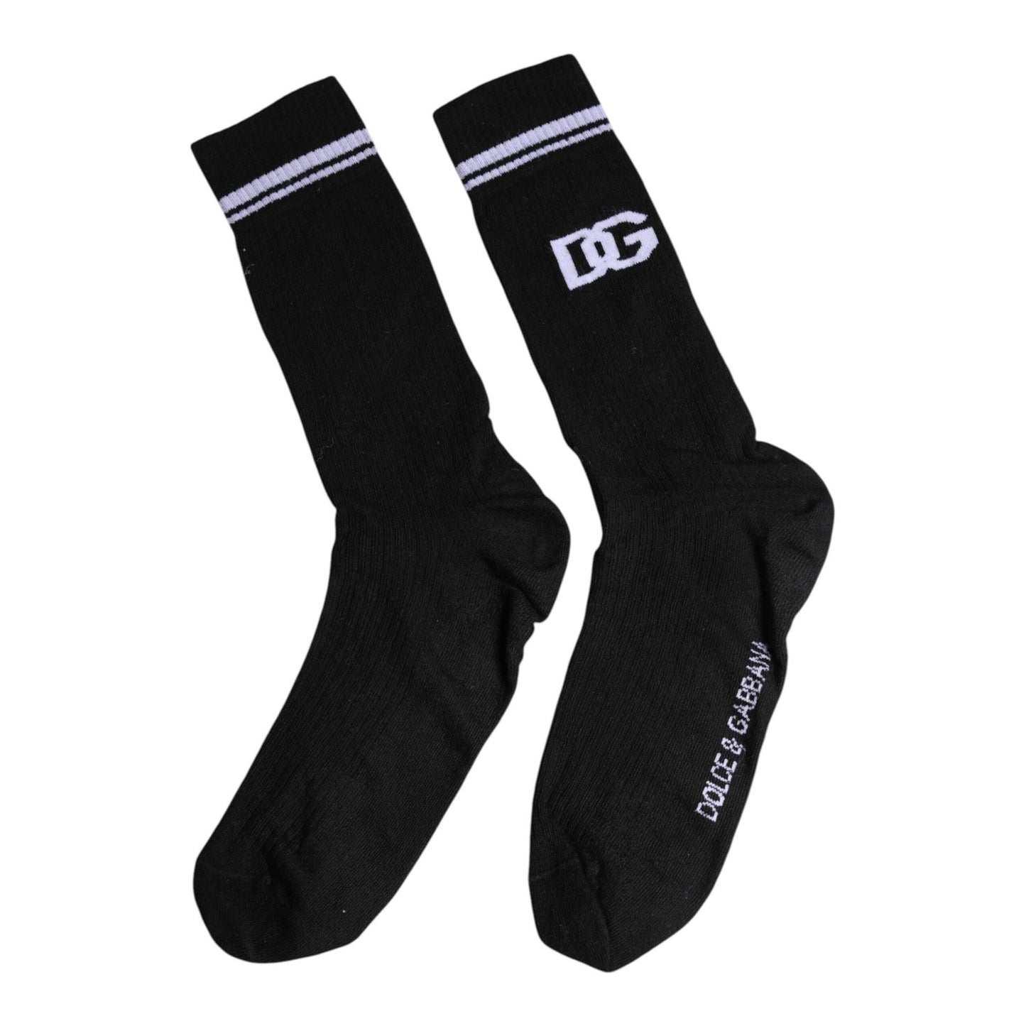 Dolce & Gabbana Black Cotton Logo Mid Calf Men Socks SCS2191-XL