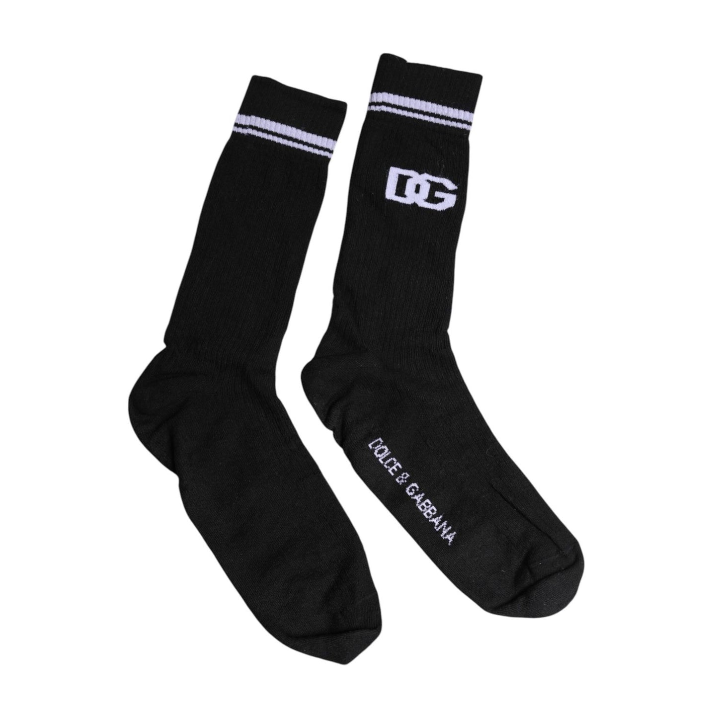 Dolce & Gabbana Black Cotton Logo Mid Calf Men Socks SCS2191-XL