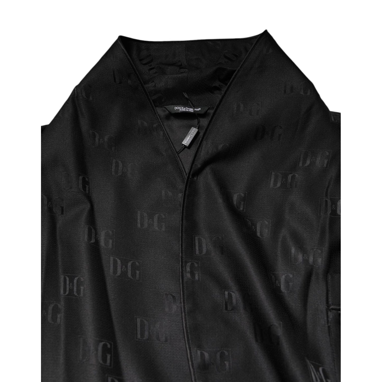 Dolce & Gabbana Black Silk DG Logo Men Wrap Robe Coat Jacket