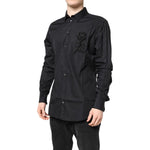 Dolce & Gabbana Black Floral Gold Cotton Dress Formal Shirt