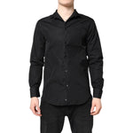 Emporio Armani Black Cotton Long Sleeves Men Formal Dress Shirt