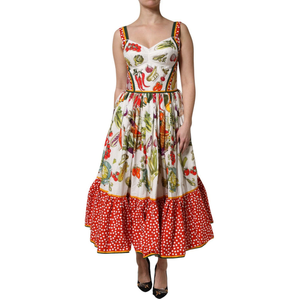 Dolce & Gabbana White Vegetables Sleeveless A-line Dress DR81695-36