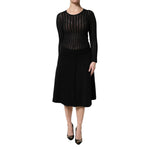Dolce & Gabbana Black Cashmere Long Sleeves A-line Midi Dress
