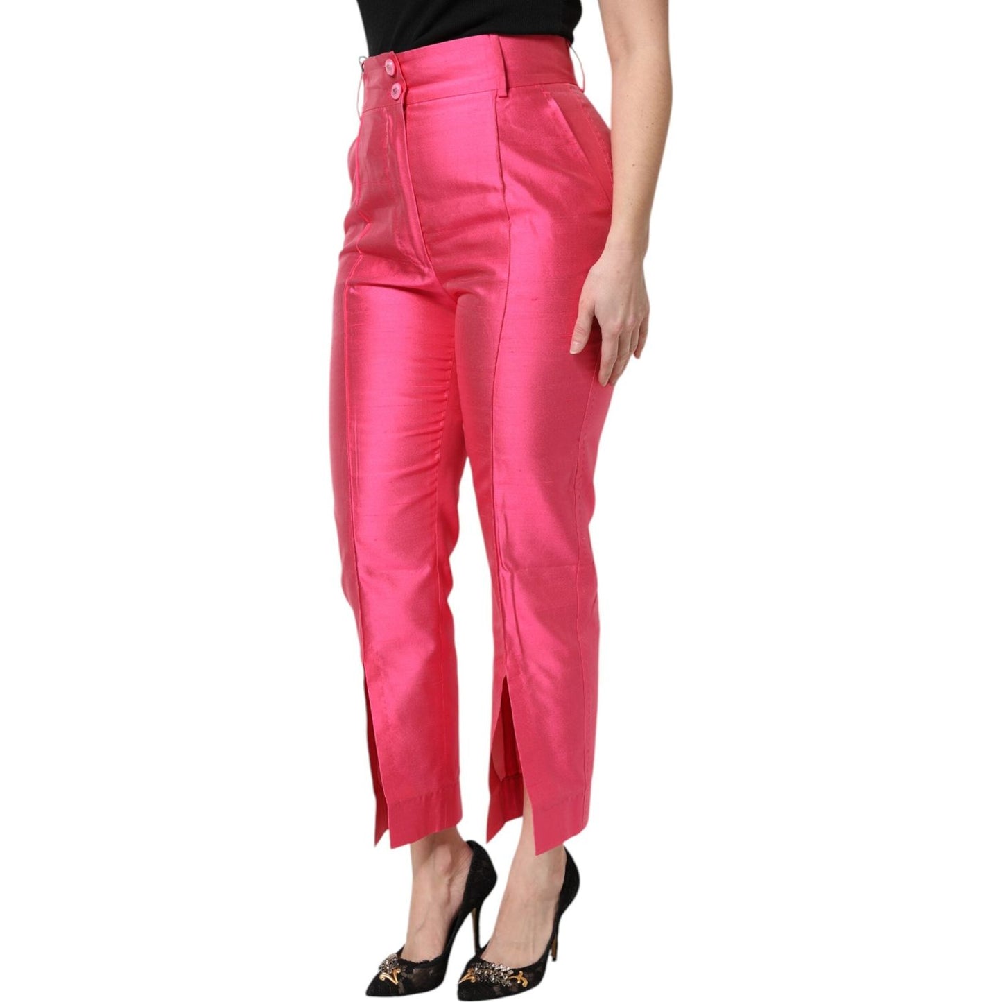 Dolce & Gabbana Pink Silk High Waist Tapered Pants PAN76316-36