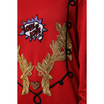 Dolce & Gabbana Red Cotton Queen Sequined Pullover Sweater