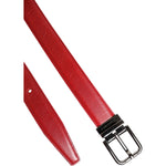 Dolce & Gabbana Red Leather Silver Tone Metal Buckle Belt