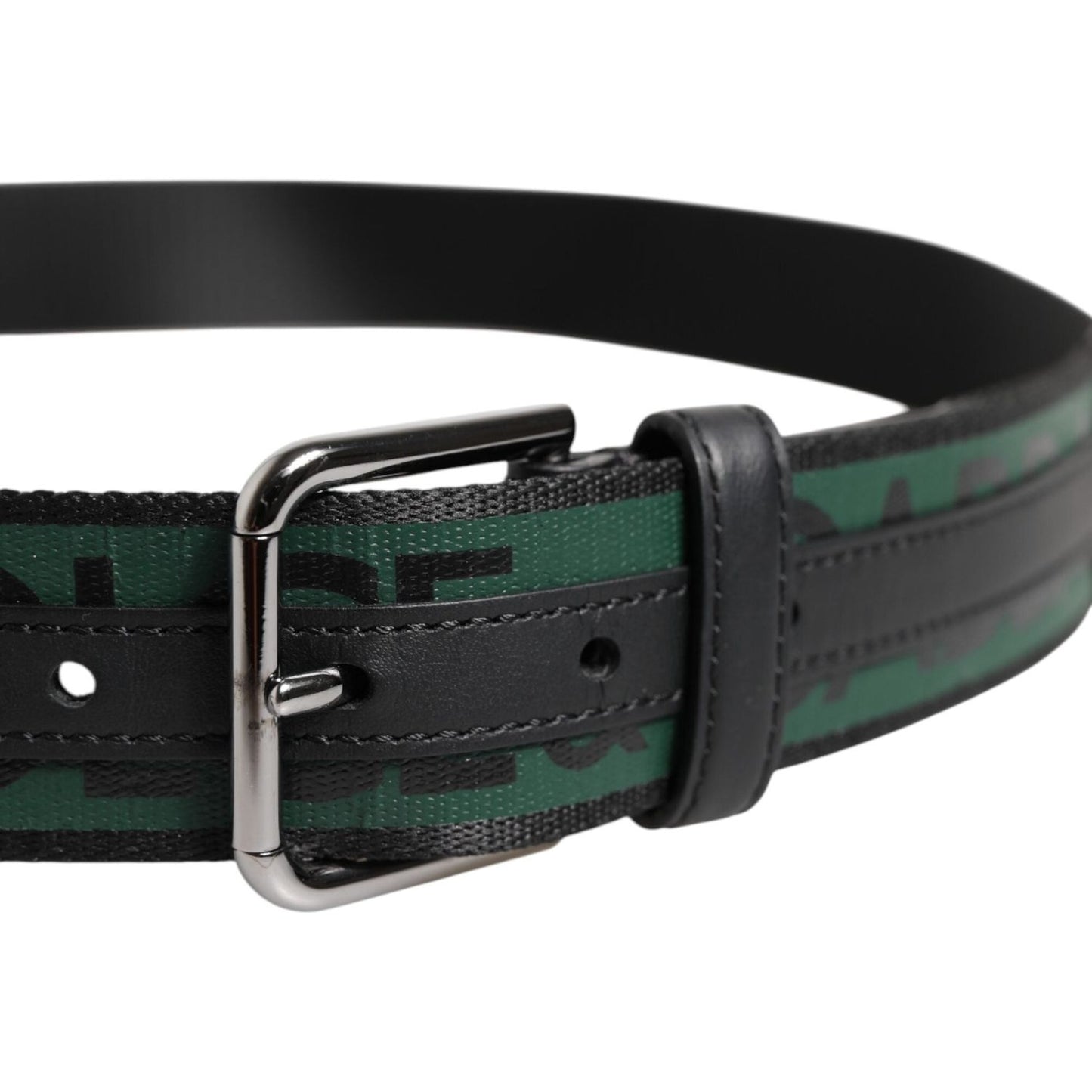 Dolce & Gabbana Green Black Polyester DG Logo Buckle Belt BEL9425-95