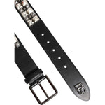 Dolce & Gabbana Black Calf Leather Studded Silver Buckle Belt