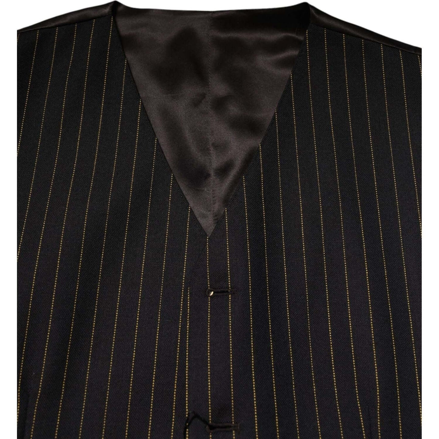 Dolce & Gabbana Black Stripes Wool Formal Men Waistcoat Vest TSH90461-48