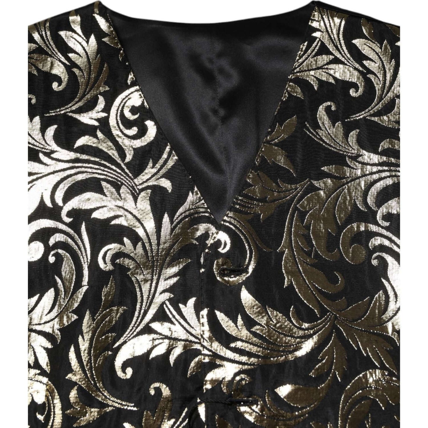 Dolce & Gabbana Black Gold Jacquard Formal Men Waistcoat Vest TSH90463-50
