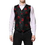 Dolce & Gabbana Red Floral Brocade Formal Men Waistcoat Vest TSH90471-48
