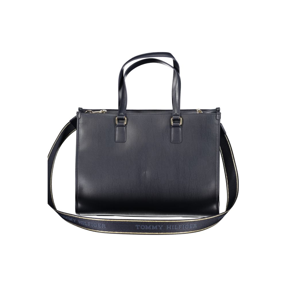 Tommy Hilfiger Blue Polyethylene Handbag with shoulder handles, adjustable strap, internal pocket, zip closure, and logo detail.