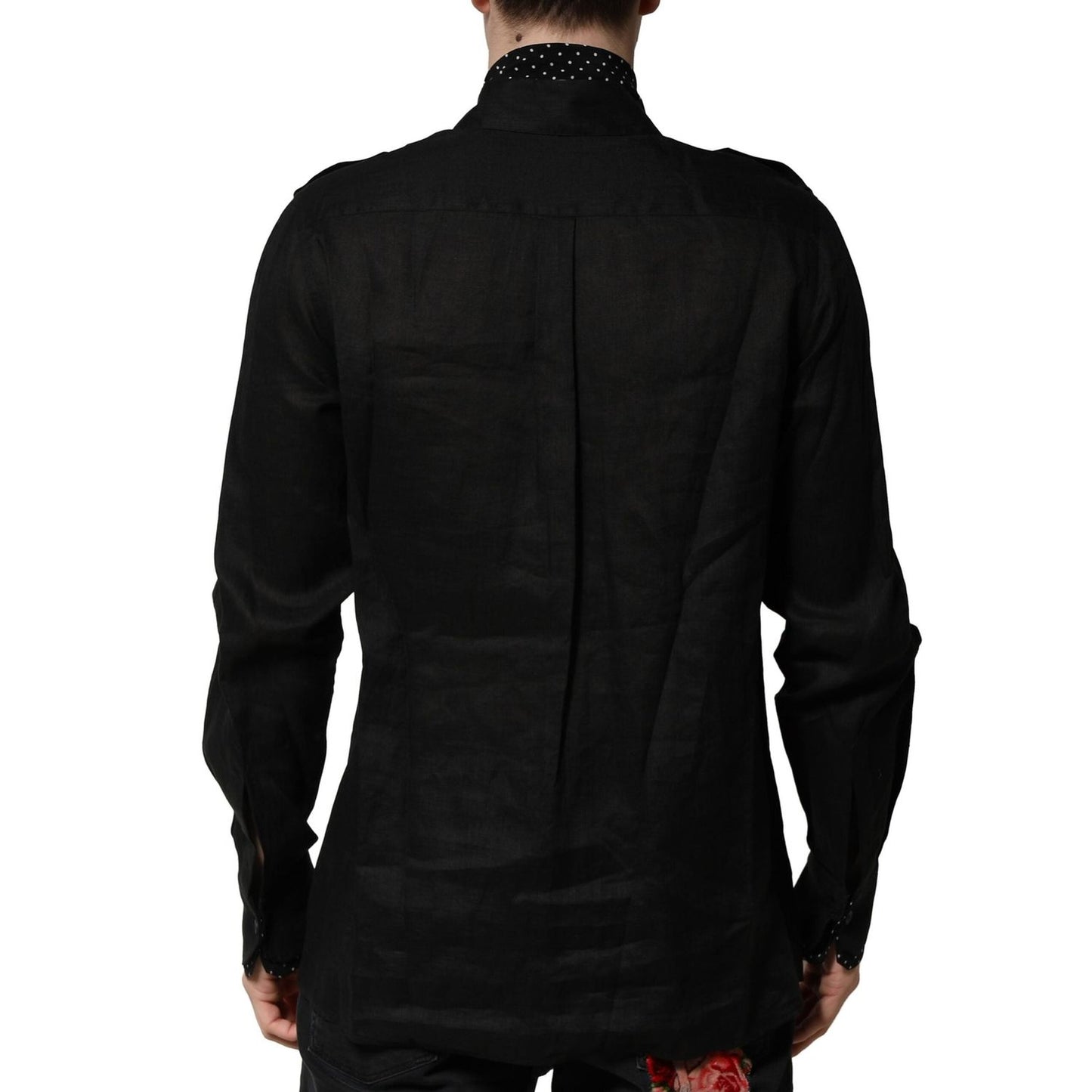 Dolce & Gabbana Black Polka Dot Collar Tie Neck Casual Shirt TSH90709-37