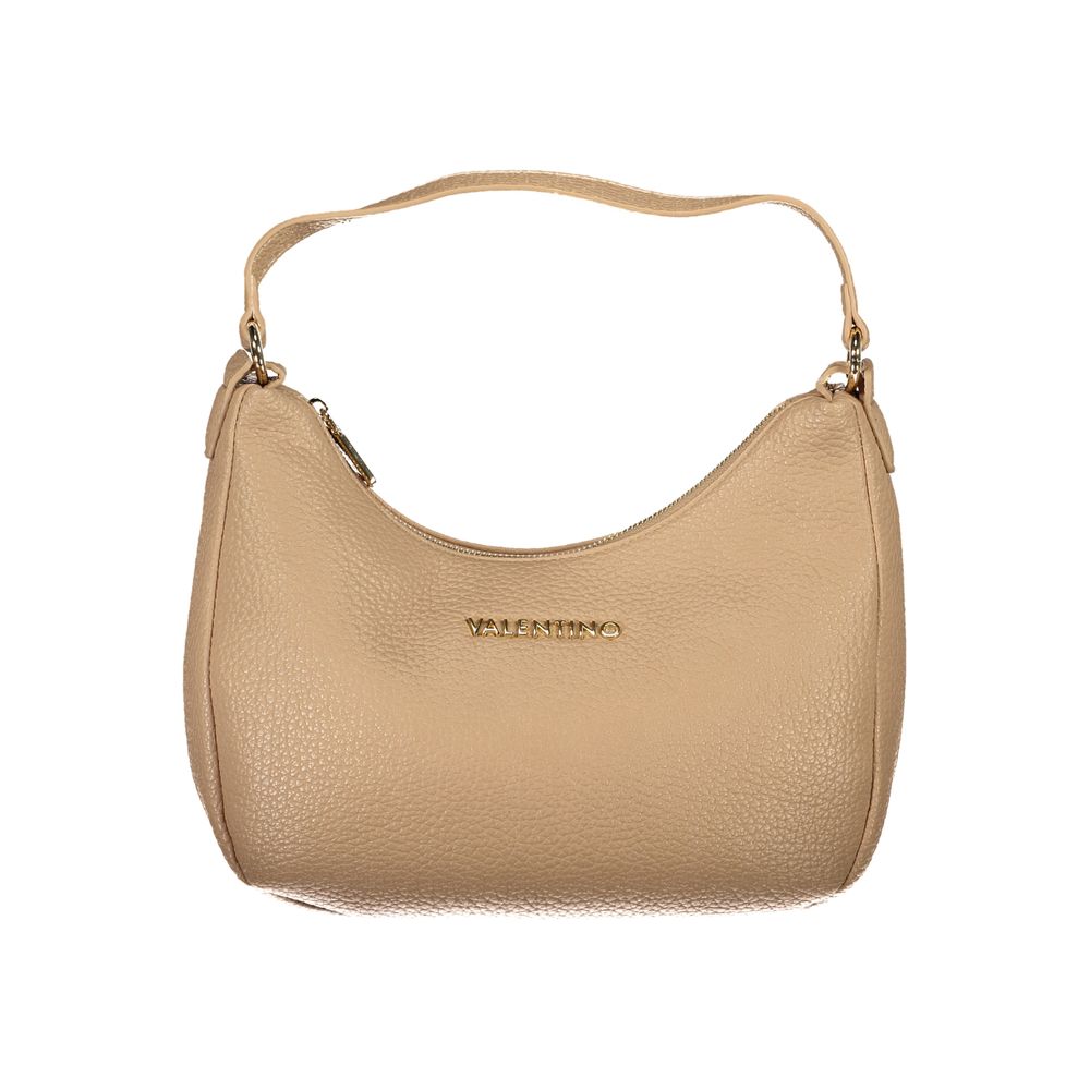 Mario Valentino Beige Polyethylene Handbag with one handle, adjustable strap, zipper closure, and logo displayed.