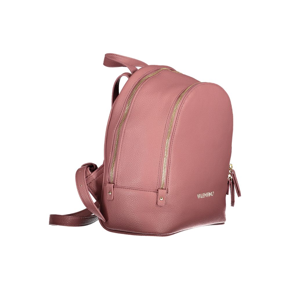 Mario Valentino Pink Polyethylene Backpack with adjustable straps, handle, external and internal pockets, zip closure, and logo.