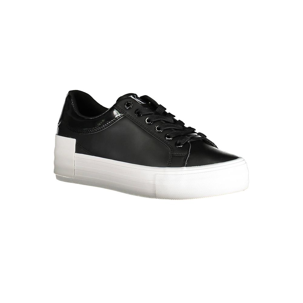 Calvin Klein Black Polyester Sneaker with platform, lace-up design, contrasting details, and logo in recycled polyester.