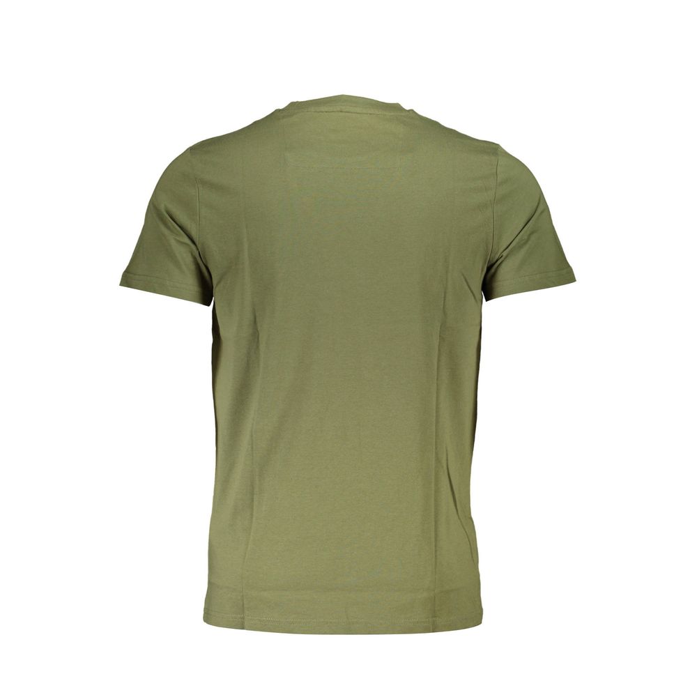 Back view of Cavalli Class Green Cotton Men T-Shirt showcasing plain design and luxurious fabric.