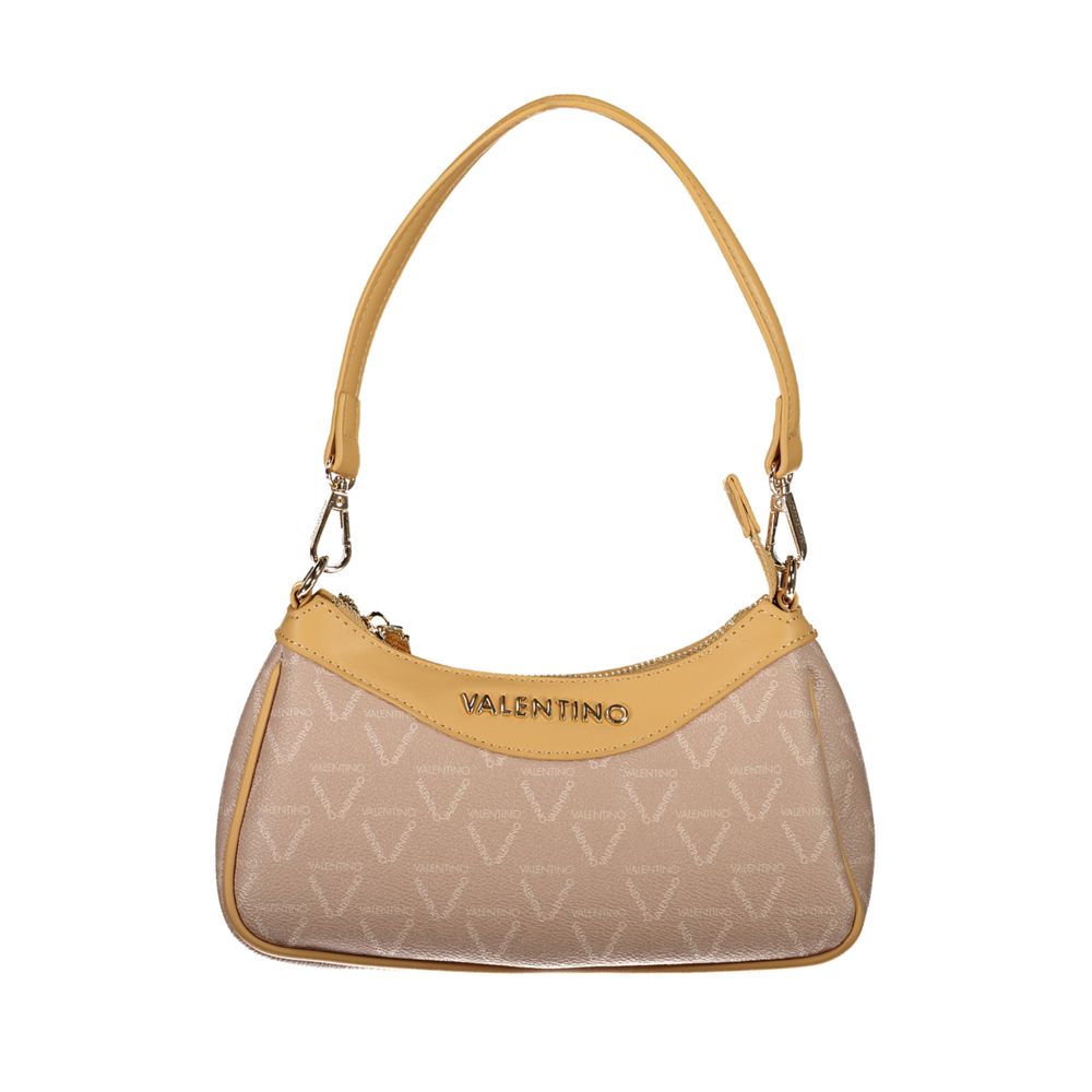 Mario Valentino Beige Polyethylene Handbag with shoulder handle, adjustable strap, and logo detail. Stylish and eco-friendly design.