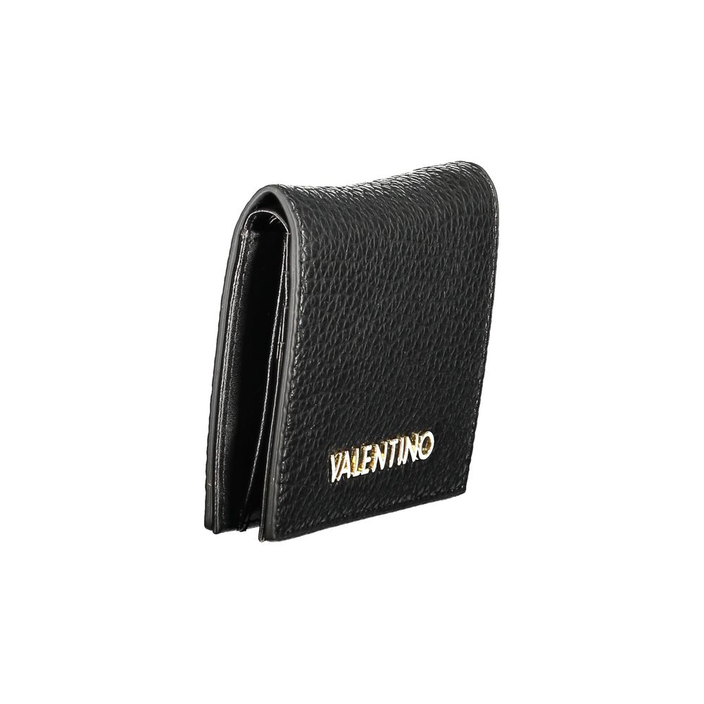 Mario Valentino Black Polyethylene Wallet with logo, featuring automatic closure and card spaces, made with recycled materials.