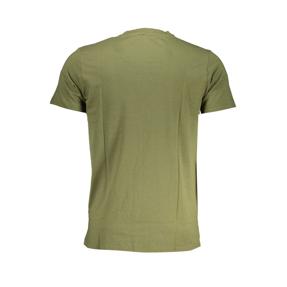 Cavalli Class Green Cotton T-Shirt with short sleeves and crew neck, featuring print and logo on the back view.