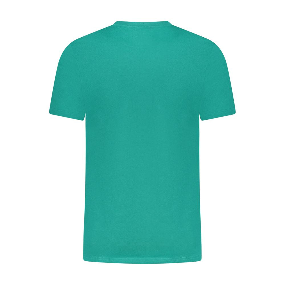 Cavalli Class Green Cotton T-Shirt with short sleeves and crew neck featuring a logo print, rear view displayed.