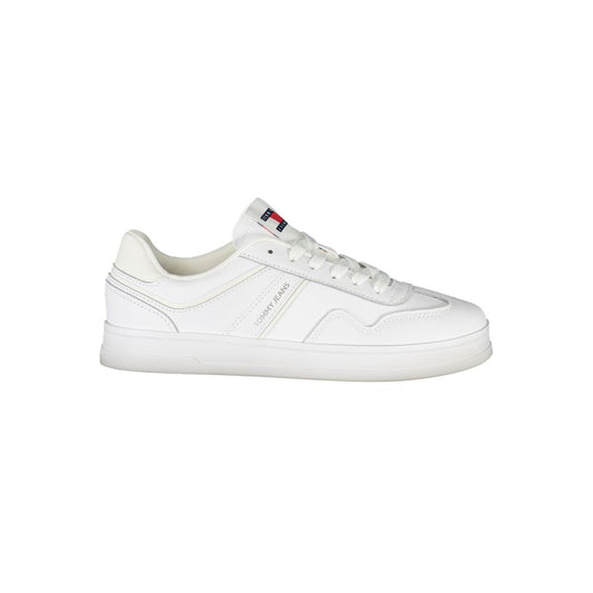 Tommy Hilfiger White Polyethylene Women Sneaker, featuring a chic design with contrasting white details and removable footbed for comfort.