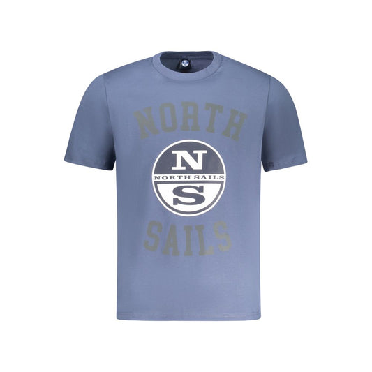 North Sails Blue Cotton Men T-Shirt with logo and trendy print, showcasing casual luxury and style.
