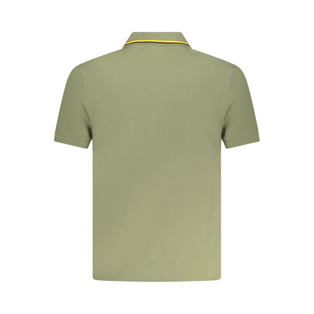 K-WAY Green Cotton Polo Shirt with short sleeves, 2 buttons, contrasting details, and logo application, back view.