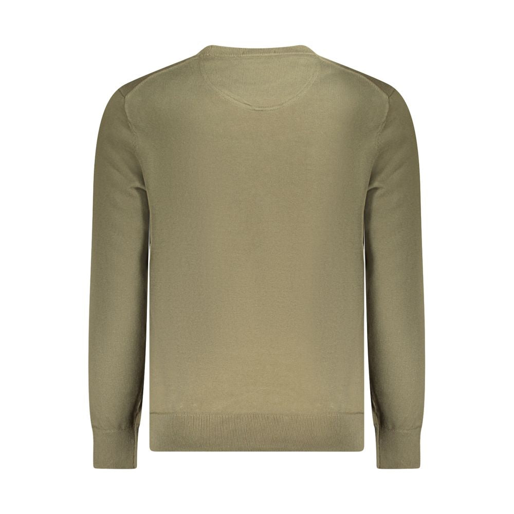 Back view of Timberland Green Cotton Men Sweater with long sleeves and crew neck made from 100% organic cotton.