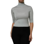 Dolce & Gabbana Light Green Silk Turtleneck 3/4 Sleeves Top