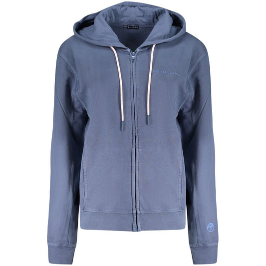 North Sails Blue Cotton Women Sweater with hood and zip closure