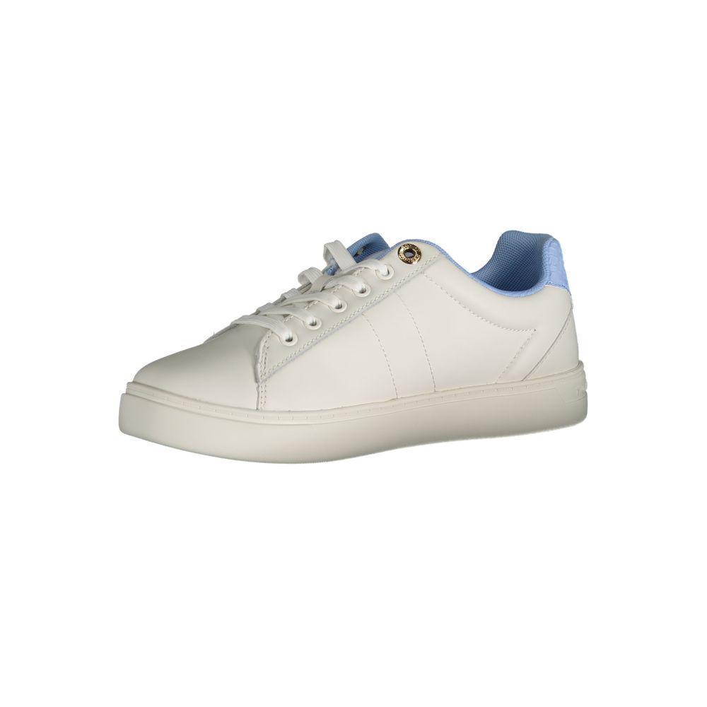Tommy Hilfiger Light Blue Leather Women Sneaker with lace-up design and contrasting details, ideal for streetwear fashion and comfort.