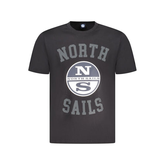 North Sails Black Cotton Men T-Shirt with logo and print, showcasing short sleeves and crew neck for casual style and comfort.