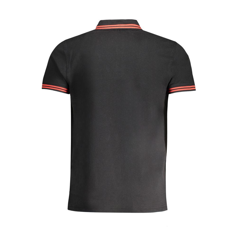 Cavalli Class Black Cotton Polo Shirt, short-sleeved, with 3 buttons, contrast details, embroidery, and logo view from the back