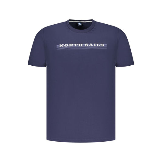 North Sails Blue Cotton Men T-Shirt with crew neck and logo print, perfect for casual wear.