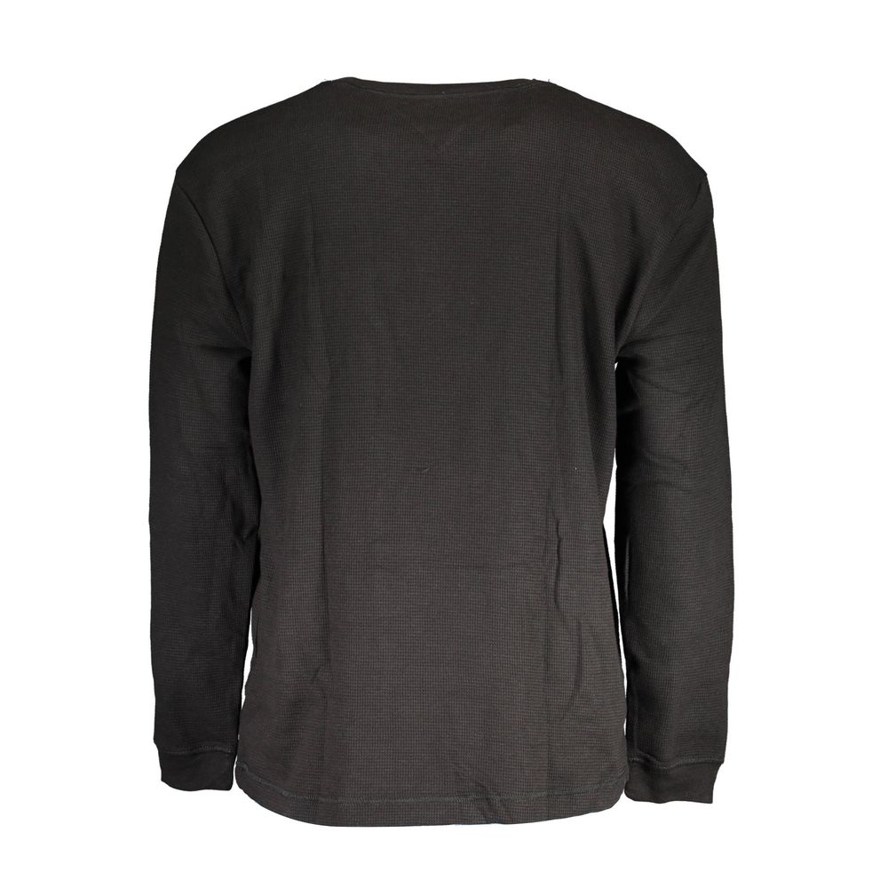 Back view of Tommy Hilfiger Black Cotton Men Sweater with long sleeves, showing classic design and fabric details.