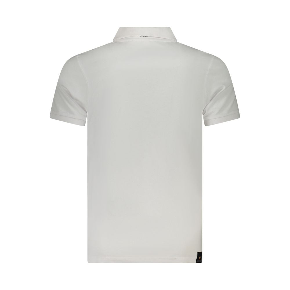 Back view of Accademia Militare White Cotton Polo Shirt, short sleeve design with eagle logo, featuring three buttons and stylish print.