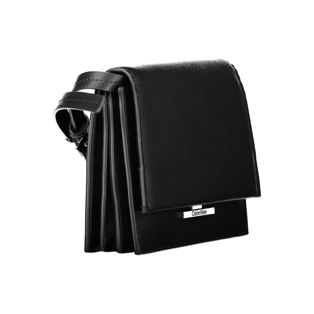 Calvin Klein Black Polyethylene Handbag with adjustable shoulder strap, 3 compartments, and logo