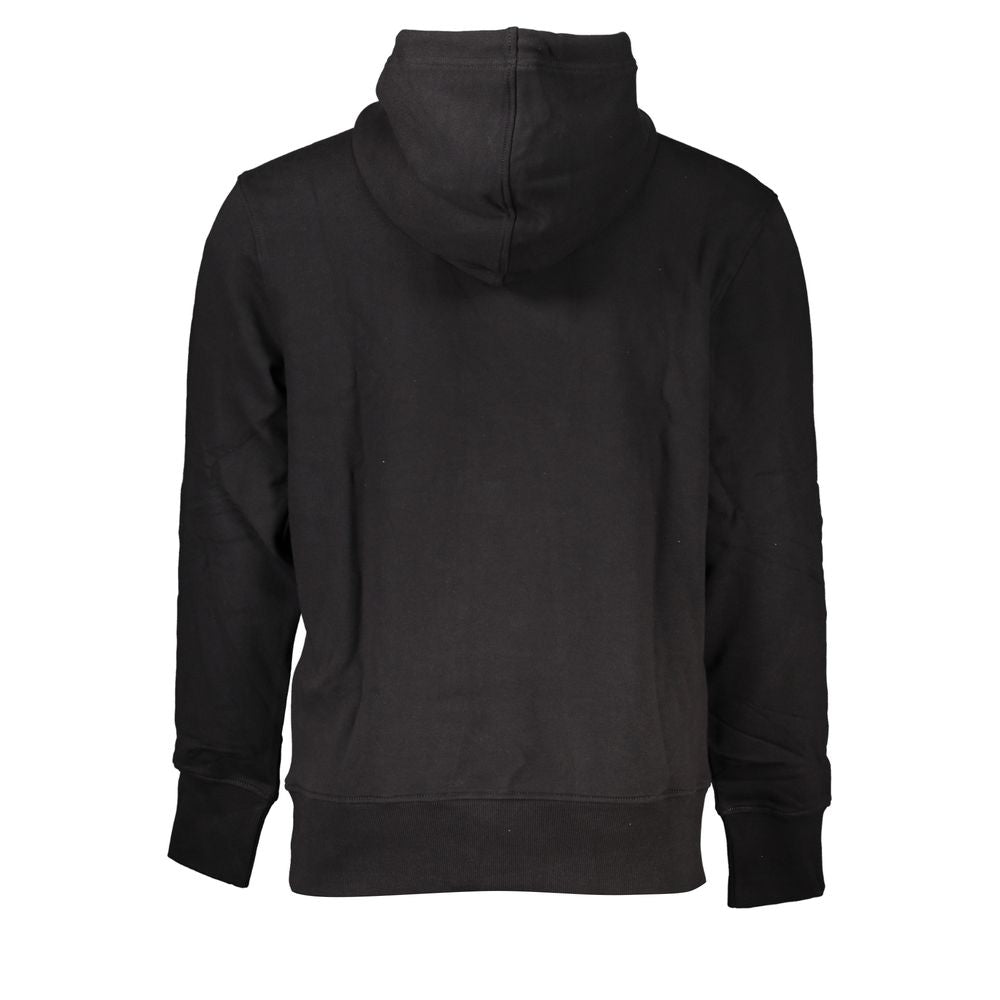 Back view of Calvin Klein Black Cotton Men Sweater hoodie with a sleek design, featuring plush cotton blend fabric and iconic logo.