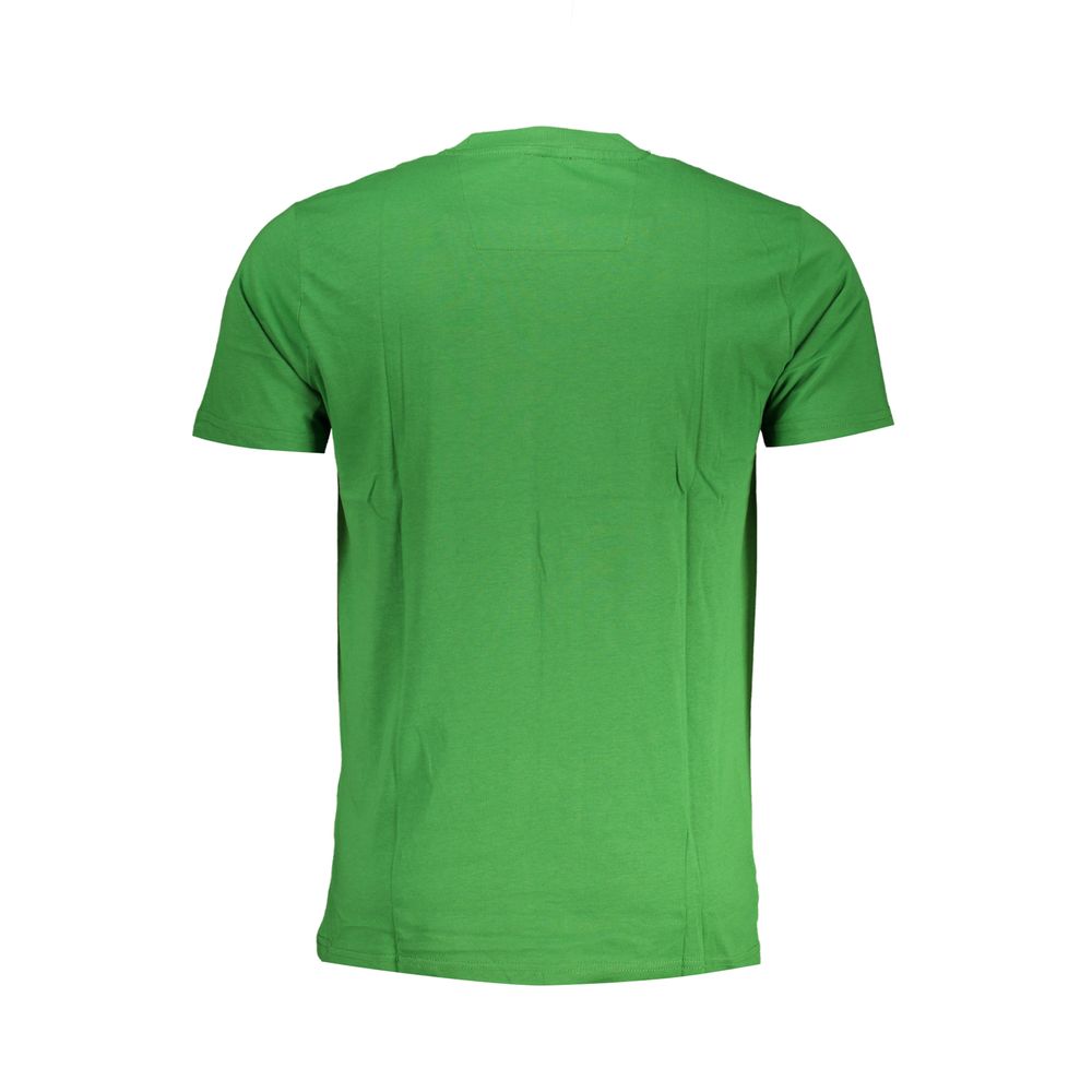 Cavalli Class Green Cotton T-Shirt short sleeved with crew neck and logo print, shown from back view.