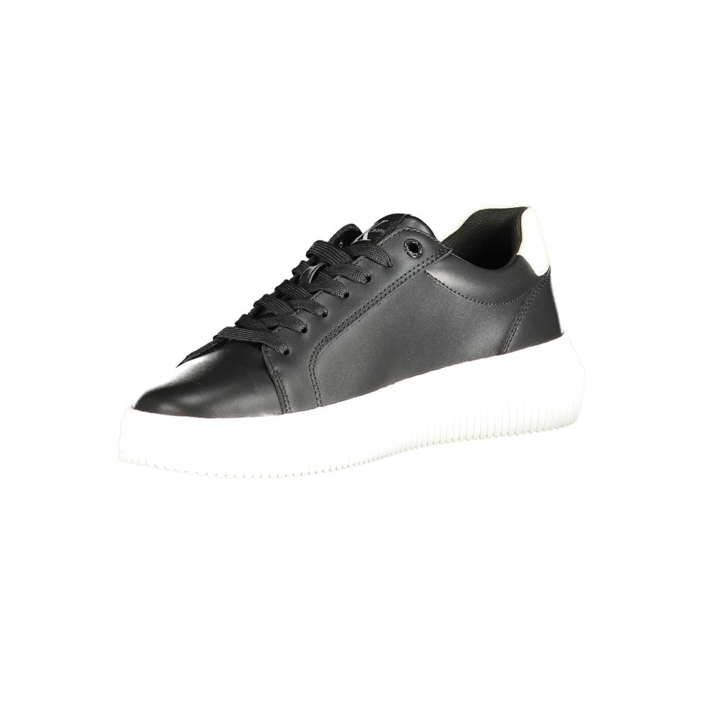 Calvin Klein Black Polyester Sneaker with laces, contrast details, and logo, featuring recycled thermoplastic rubber sole.