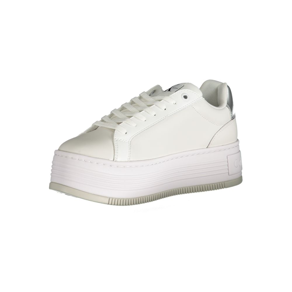 Calvin Klein White Polyester Sneaker with 5 cm wedge, sports footwear with laces, contrast details, logo print.