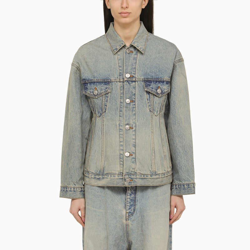 Balenciaga Light blue washed-effect denim jacket Jackets