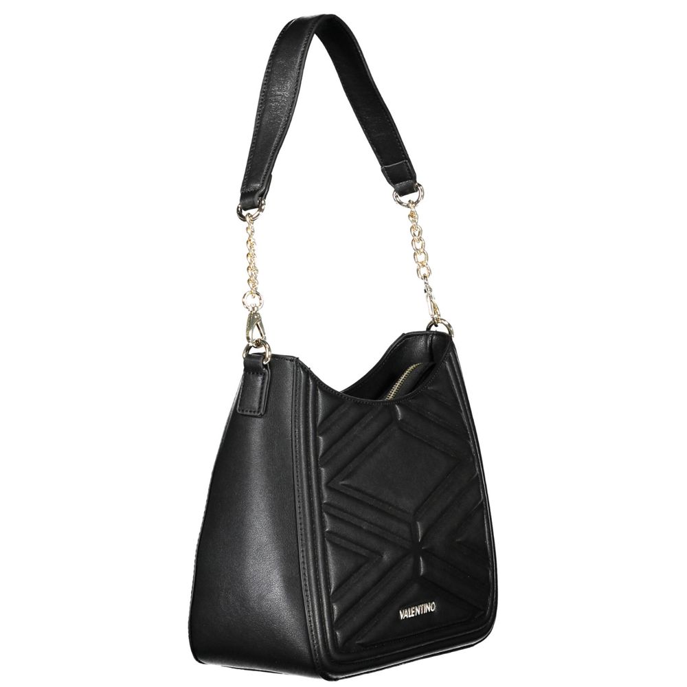 Mario Valentino Black Polyethylene Handbag with adjustable strap and zip closure, featuring an inside pocket and phone holder spaces.