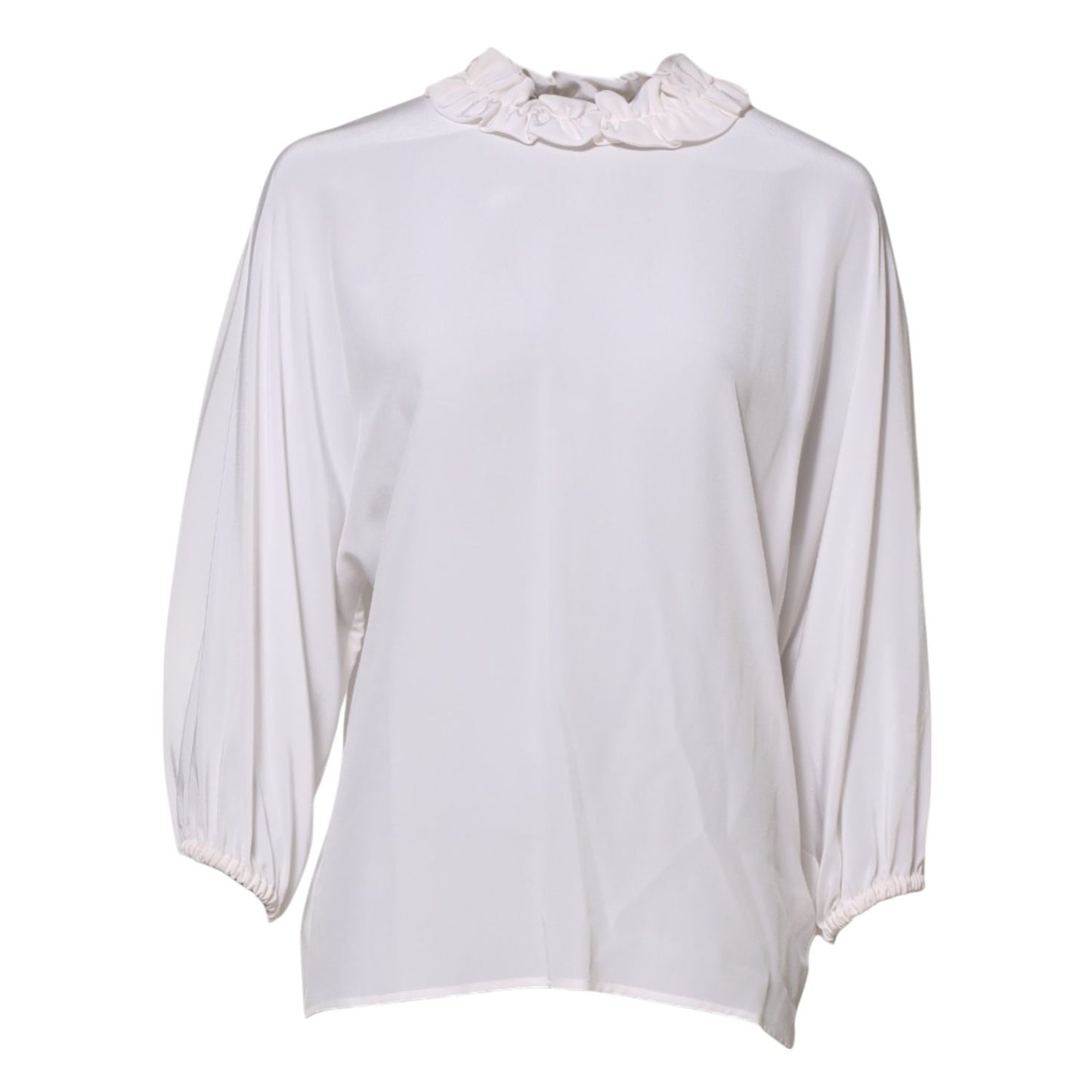 Dolce & Gabbana White Ruffled Neckline Blouse Pullover Top